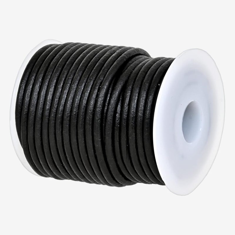 GENIQUE Real/Genuine Round Leather String Cord for Necklace, Bracelets, Jewellery, Braiding (3mm, Black Distressed) - Image 1